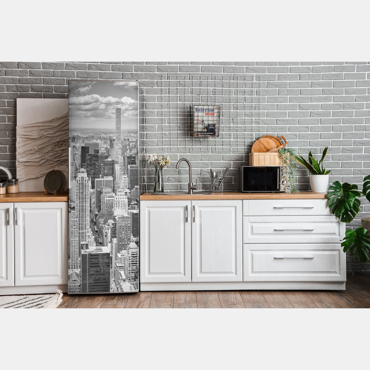 Naklejka na lodówkę panorama Nowego Jorku w monochromie – Wallissimo® Naklejka na lodówkę panorama Nowego Jorku w monochromie – Wallissimo®