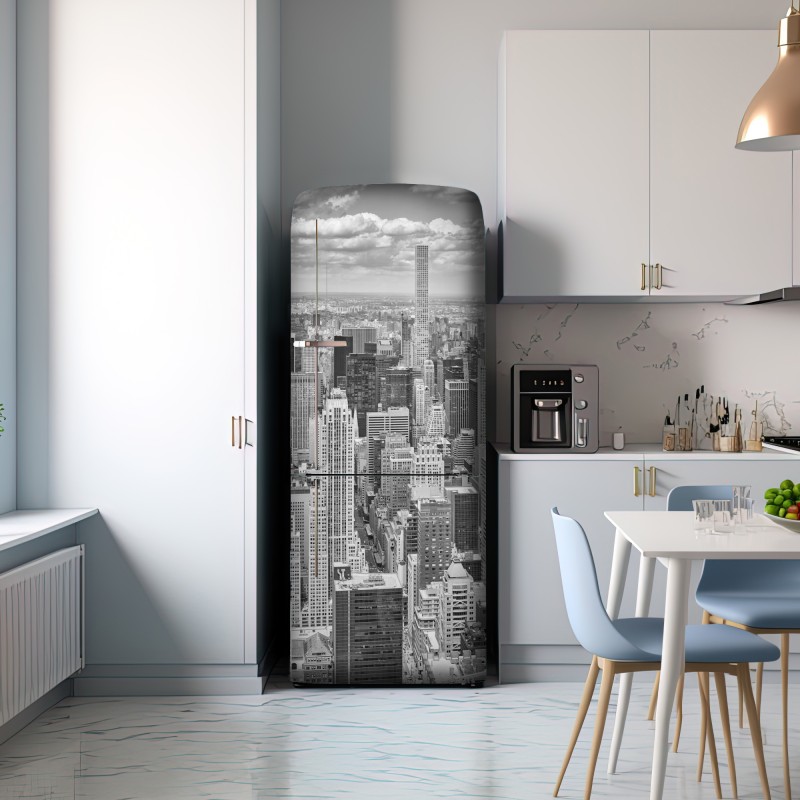 Naklejka na lodówkę panorama Nowego Jorku w monochromie – Wallissimo® Naklejka na lodówkę panorama Nowego Jorku w monochromie – Wallissimo®