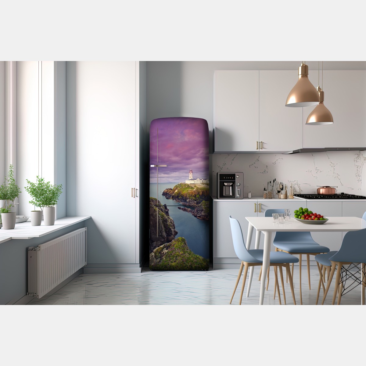 Naklejka na lodówkę fioletowa latarnia nad skalistym wybrzeżem – Wallissimo® Naklejka na lodówkę fioletowa latarnia nad skalistym wybrzeżem – Wallissimo®