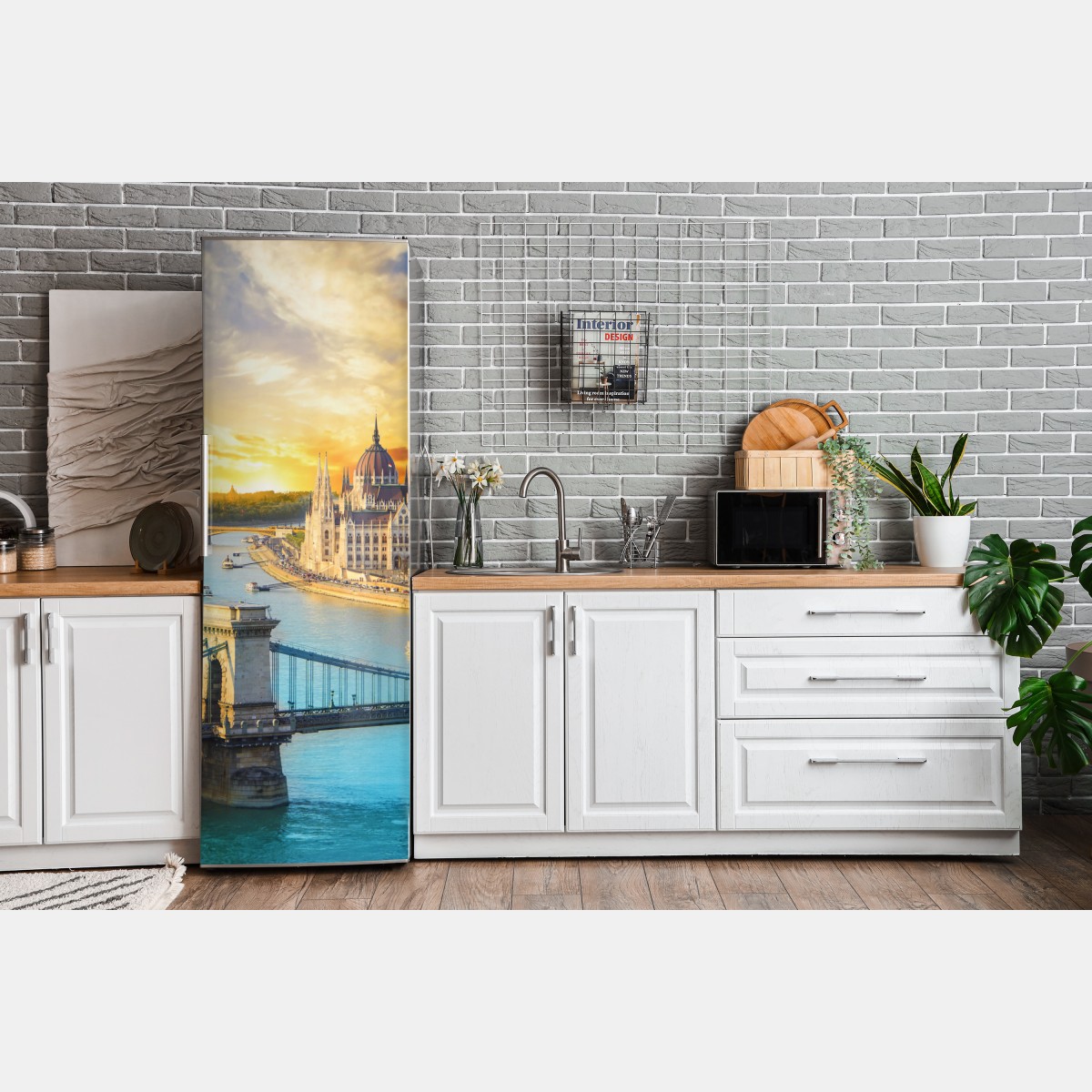 Naklejka na lodówkę zachód słońca nad Budapesztem i mostem łańcuchowym – Wallissimo® Naklejka na lodówkę zachód słońca nad Budapesztem i mostem łańcuchowym – Wallissimo®