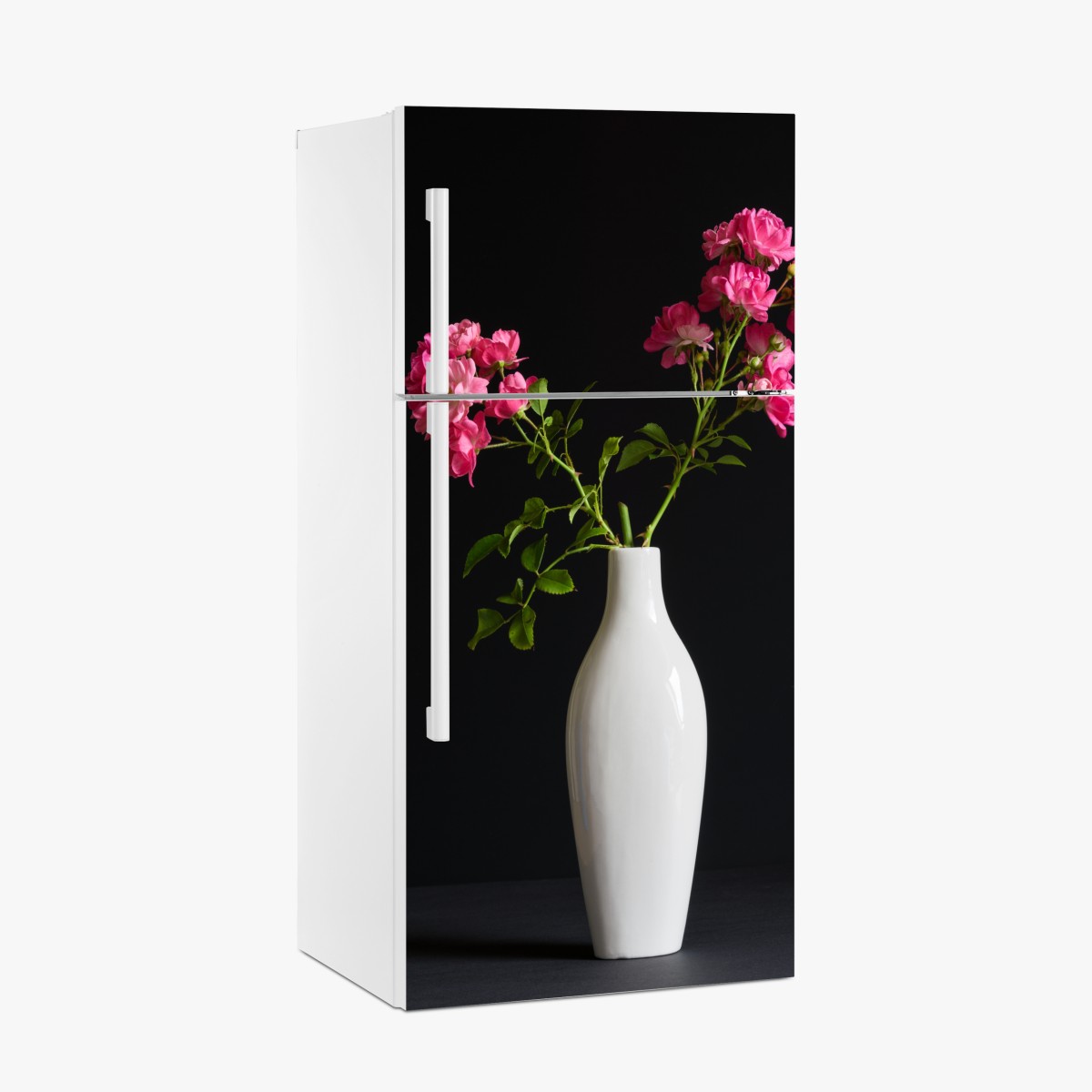 Fridge sticker pink roses in white vase – Wallissimo®