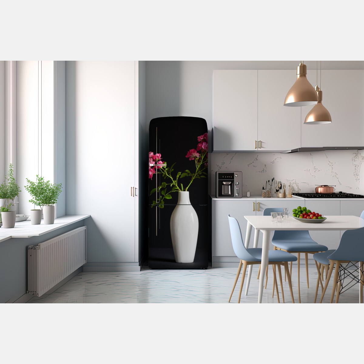 Naklejka na lodówkę róże w białej wazie – Wallissimo® Naklejka na lodówkę róże w białej wazie – Wallissimo®