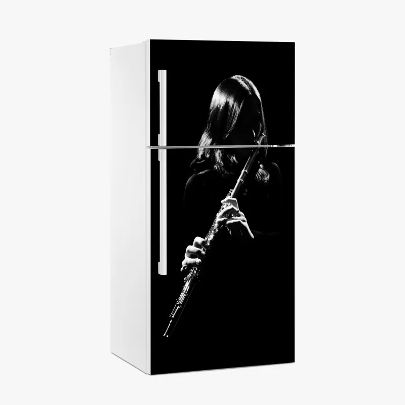 Naklejka na lodówkę elegancka sylwetka flecistki