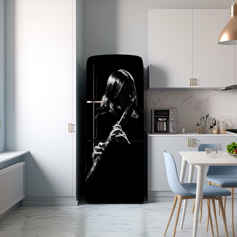 Naklejka na lodówkę elegancka sylwetka flecistki – Wallissimo® Naklejka na lodówkę elegancka sylwetka flecistki – Wallissimo®