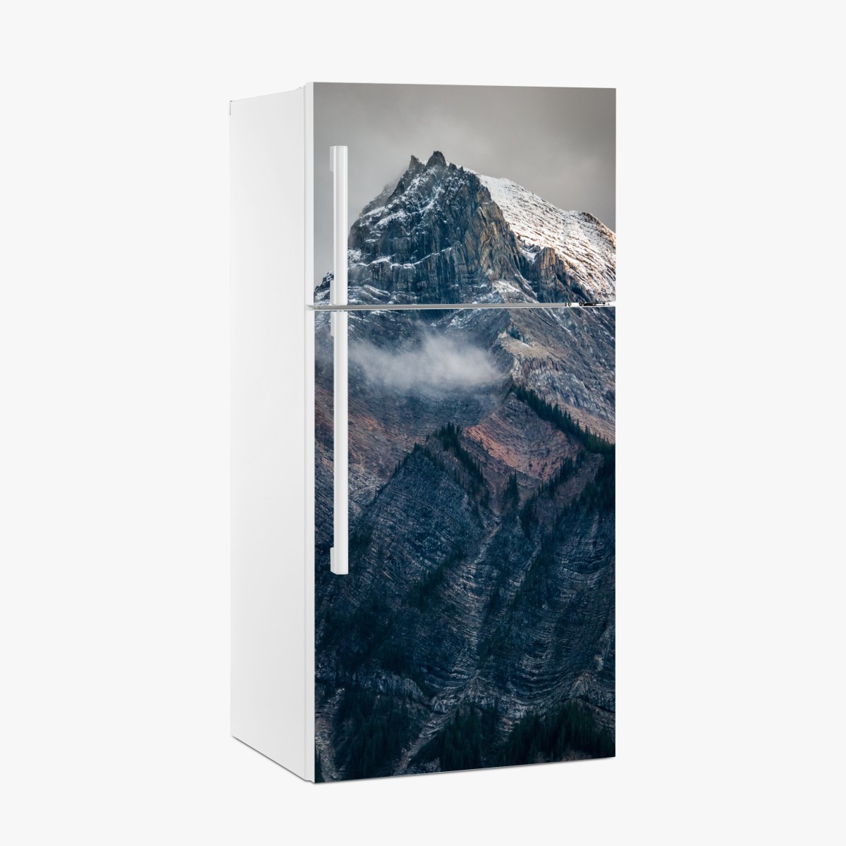 Fridge sticker dramatic alpine peak in mist – Wallissimo®