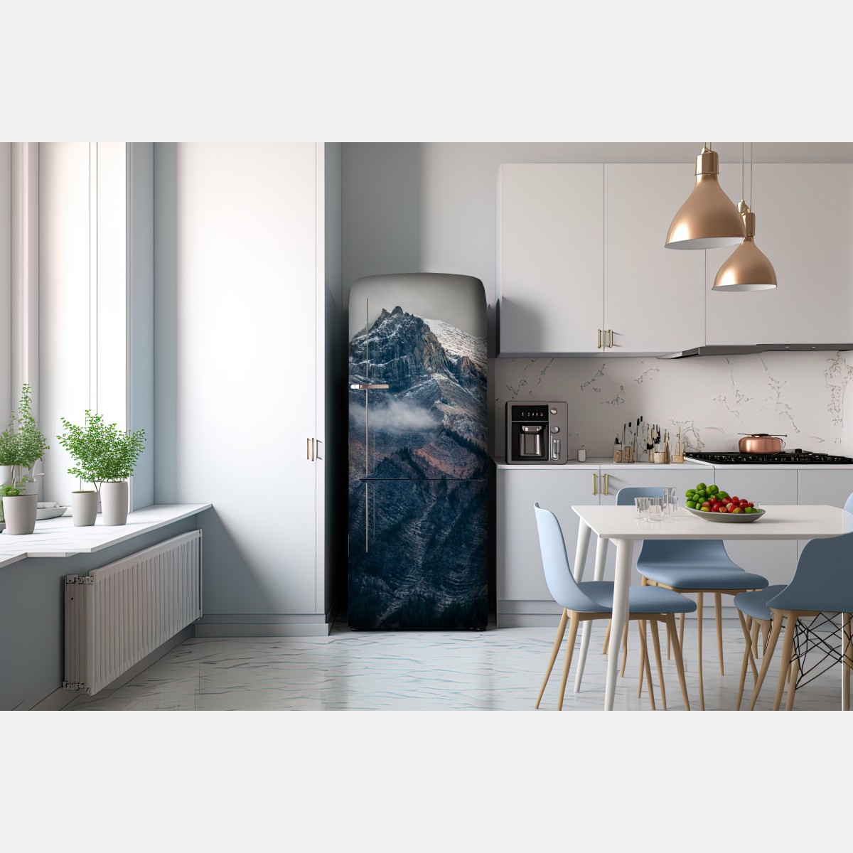 Naklejka na lodówkę dramatyczny alpejski szczyt we mgle – Wallissimo® Naklejka na lodówkę dramatyczny alpejski szczyt we mgle – Wallissimo®
