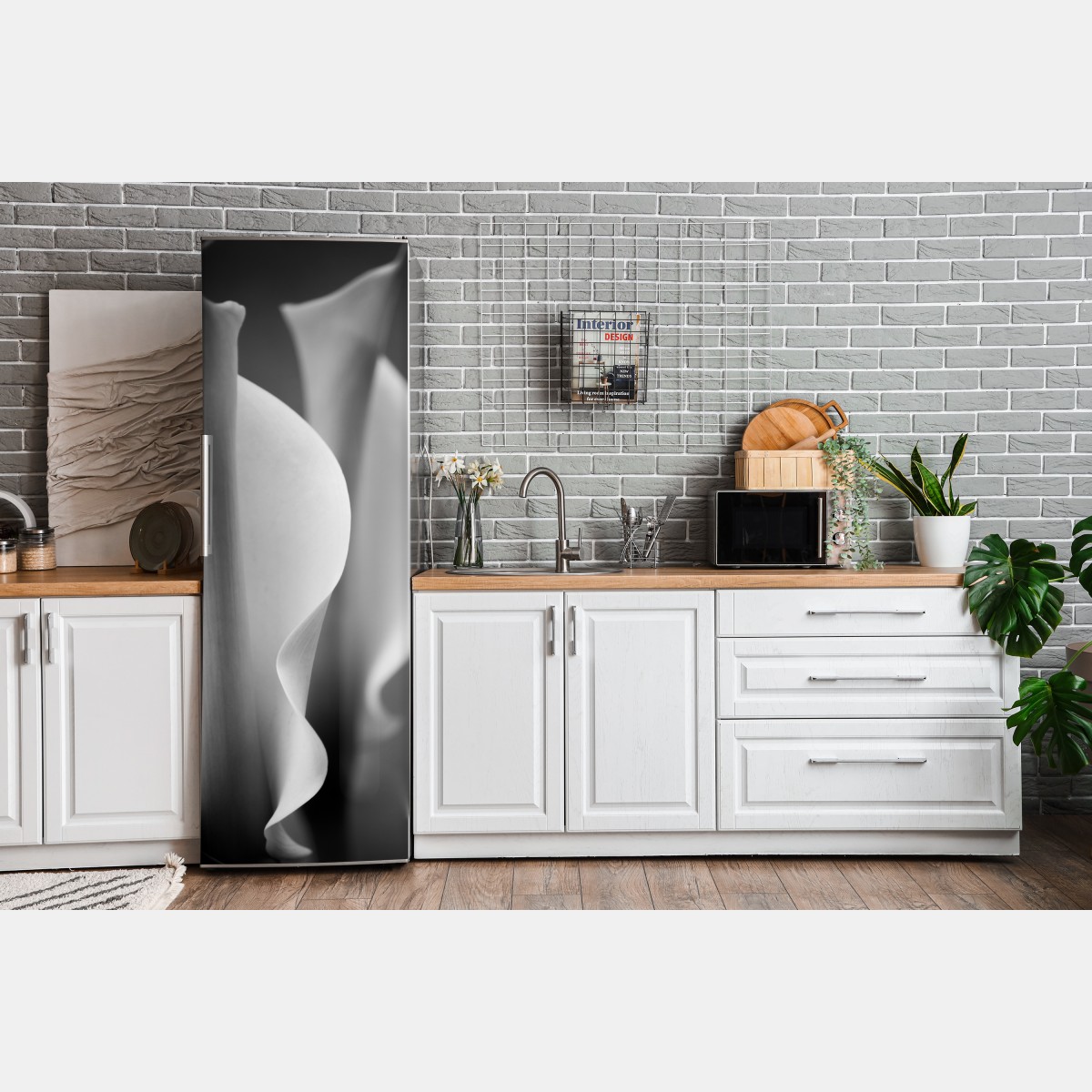 Naklejka na lodówkę eleganckie kallie w monochromie – Wallissimo® Naklejka na lodówkę eleganckie kallie w monochromie – Wallissimo®