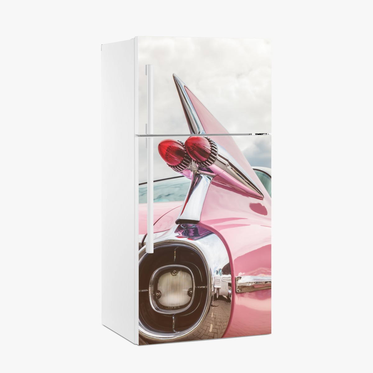 Fridge sticker retro pink classic car tailfin – Wallissimo®