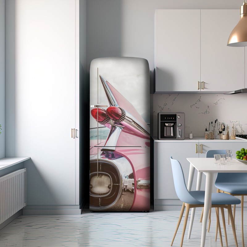 Naklejka na lodówkę różowy retro klasyczny samochód płetwa – Wallissimo® Naklejka na lodówkę różowy retro klasyczny samochód płetwa – Wallissimo®