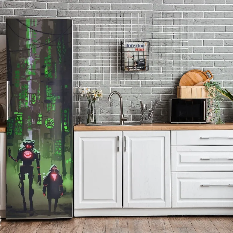 Naklejka na lodówkę wzór tropikalnych liści monstery – Wallissimo®