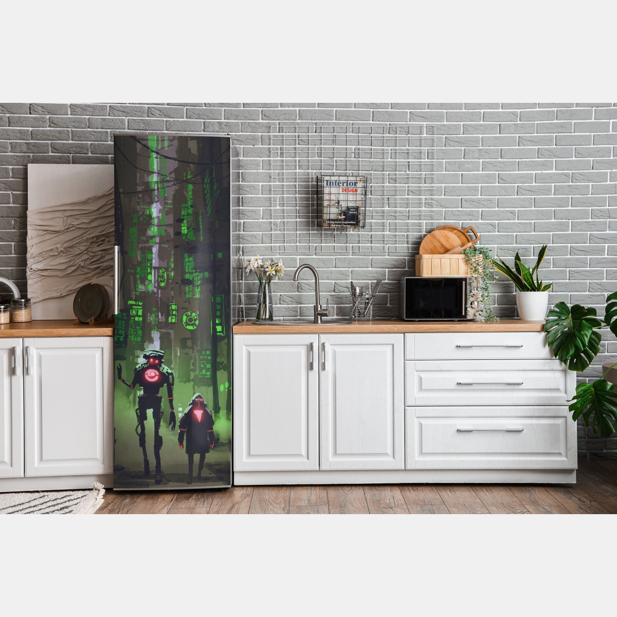Naklejka na lodówkę roboty w neonowej uliczce – Wallissimo® Naklejka na lodówkę roboty w neonowej uliczce – Wallissimo®