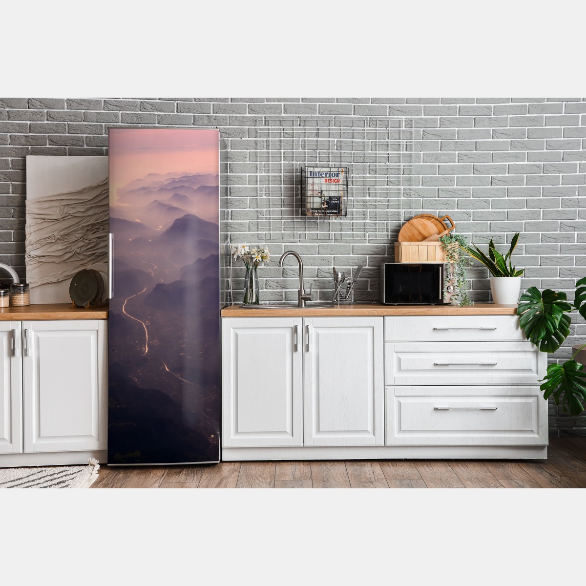 Naklejka na lodówkę mglista pastelowa dolina górska – Wallissimo® Naklejka na lodówkę mglista pastelowa dolina górska – Wallissimo®