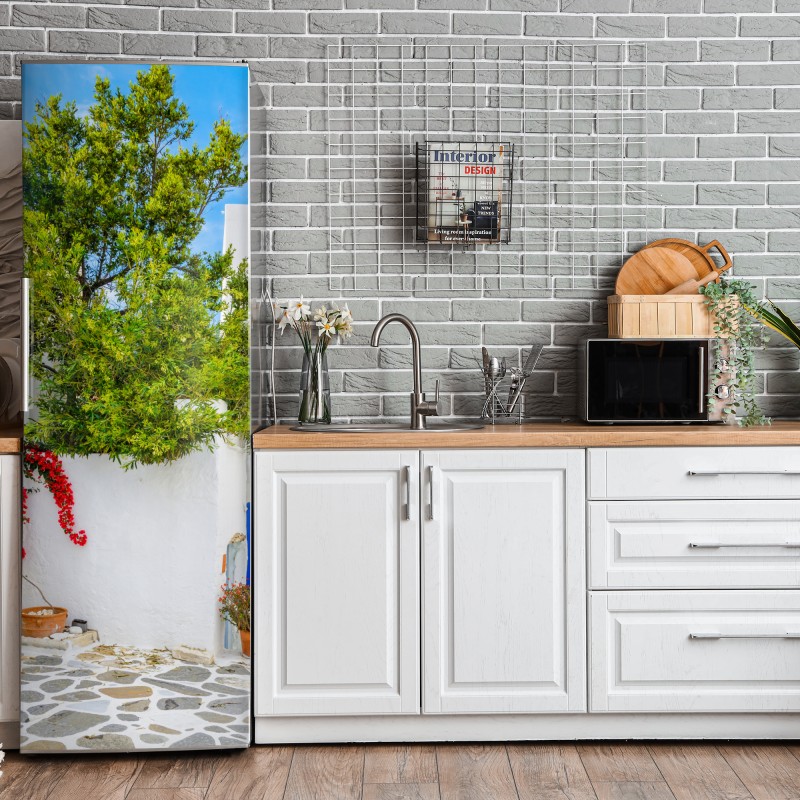 Naklejka na lodówkę turkusowy wzór łusek z złotymi detalami – Wallissimo®