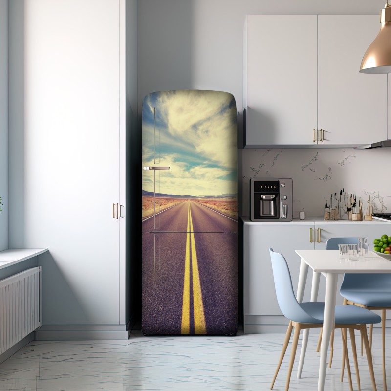 Naklejka na lodówkę vintageowa droga przez pustynię, Dolina Śmierci – Wallissimo® Naklejka na lodówkę vintageowa droga przez pustynię, Dolina Śmierci – Wallissimo®