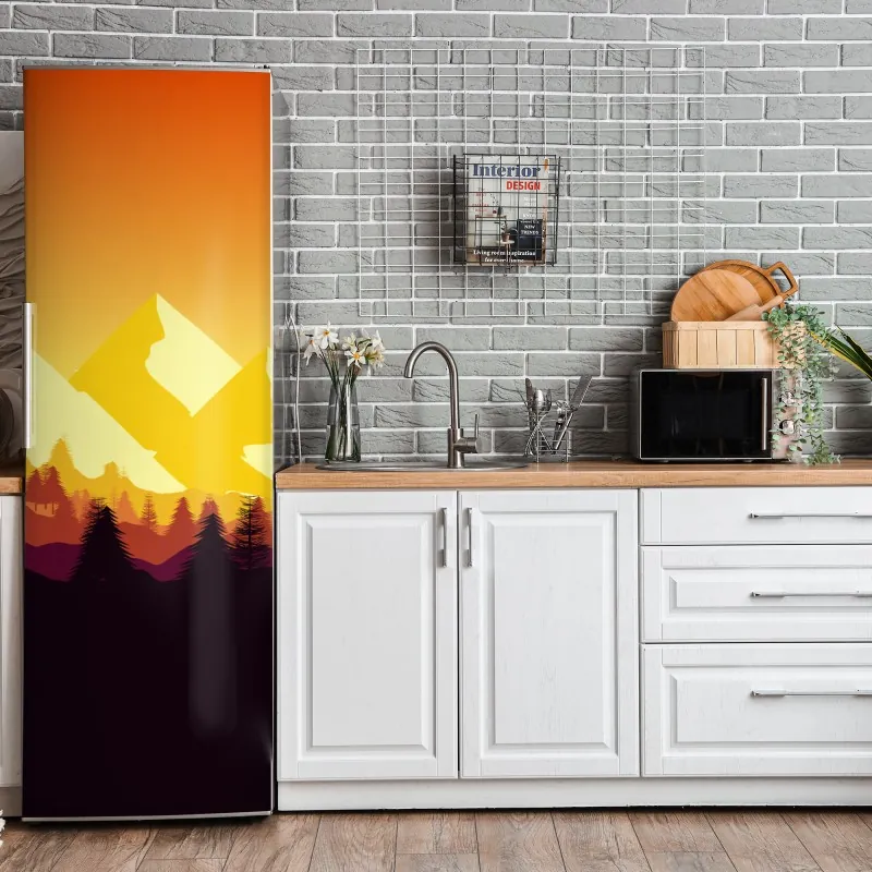 Naklejka na lodówkę złoty zachód słońca nad górami – Wallissimo® Naklejka na lodówkę złoty zachód słońca nad górami – Wallissimo®