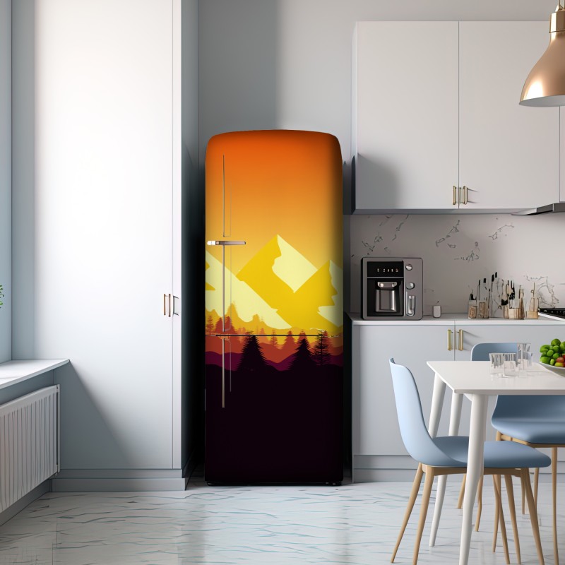 Naklejka na lodówkę złoty zachód słońca nad górami – Wallissimo® Naklejka na lodówkę złoty zachód słońca nad górami – Wallissimo®