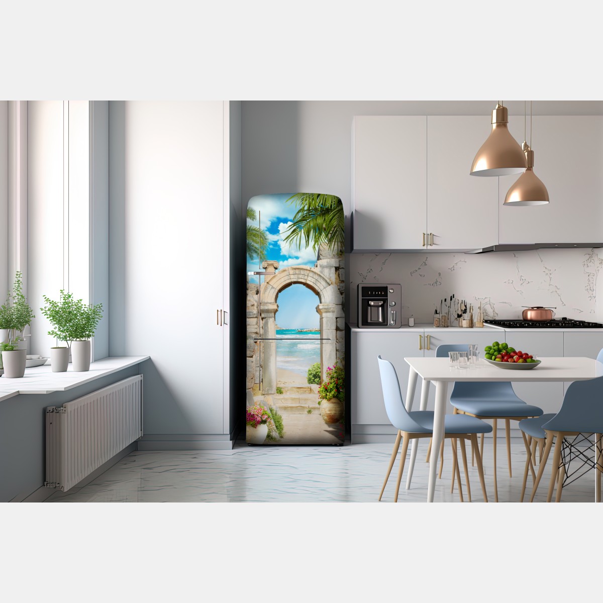 Naklejka na lodówkę słoneczny łuk prowadzący do morza – Wallissimo® Naklejka na lodówkę słoneczny łuk prowadzący do morza – Wallissimo®
