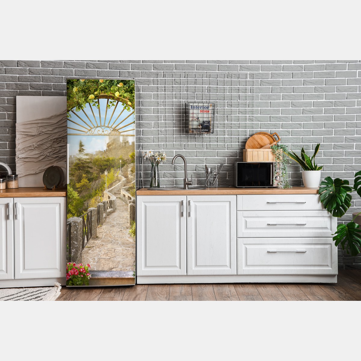 Naklejka na lodówkę słoneczna ścieżka ogrodowa prowadząca do zamku – Wallissimo® Naklejka na lodówkę słoneczna ścieżka ogrodowa prowadząca do zamku – Wallissimo®