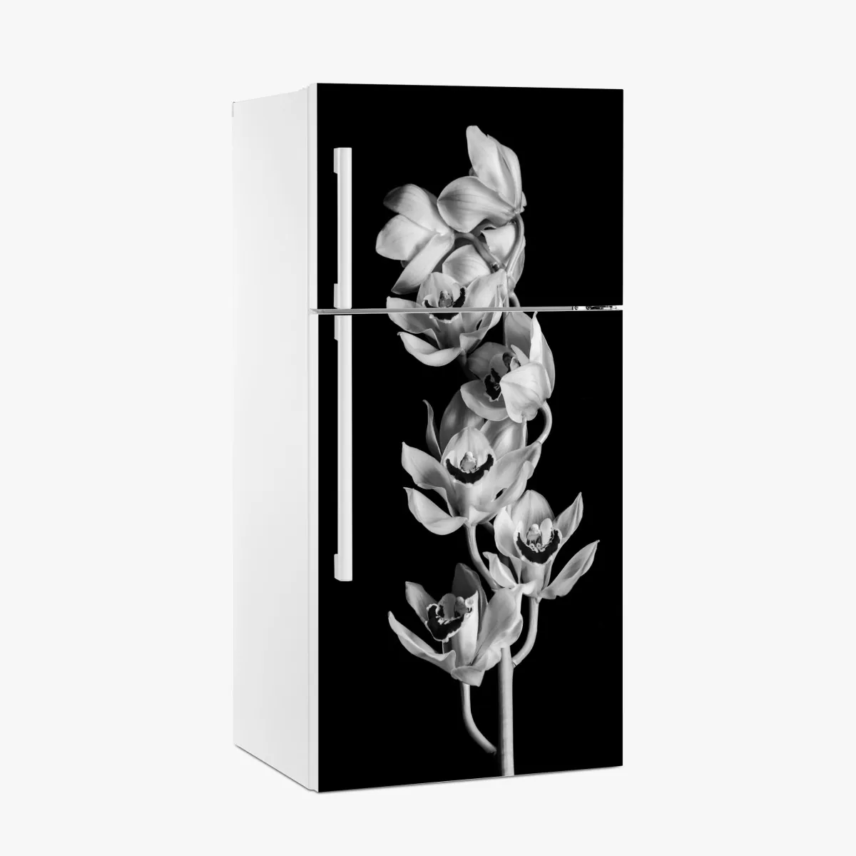 Naklejka na lodówkę elegancka monochromatyczna gałąź orchidei – Wallissimo® Naklejka na lodówkę elegancka monochromatyczna gałąź orchidei – Wallissimo®