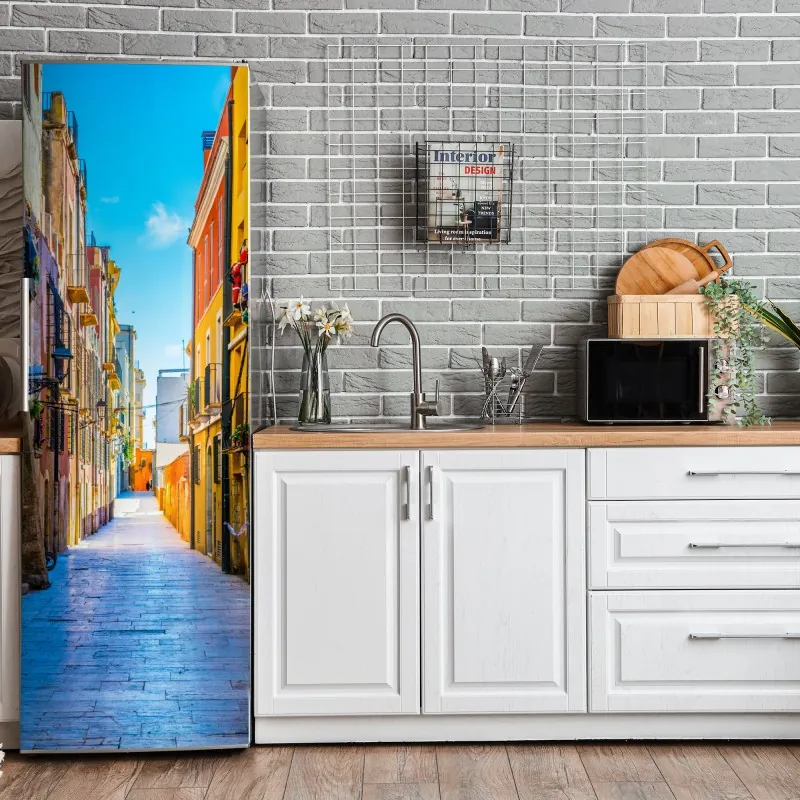 Naklejka na lodówkę delikatny rozproszony wzór kwiatowy na głębokim turkusie – Wallissimo®