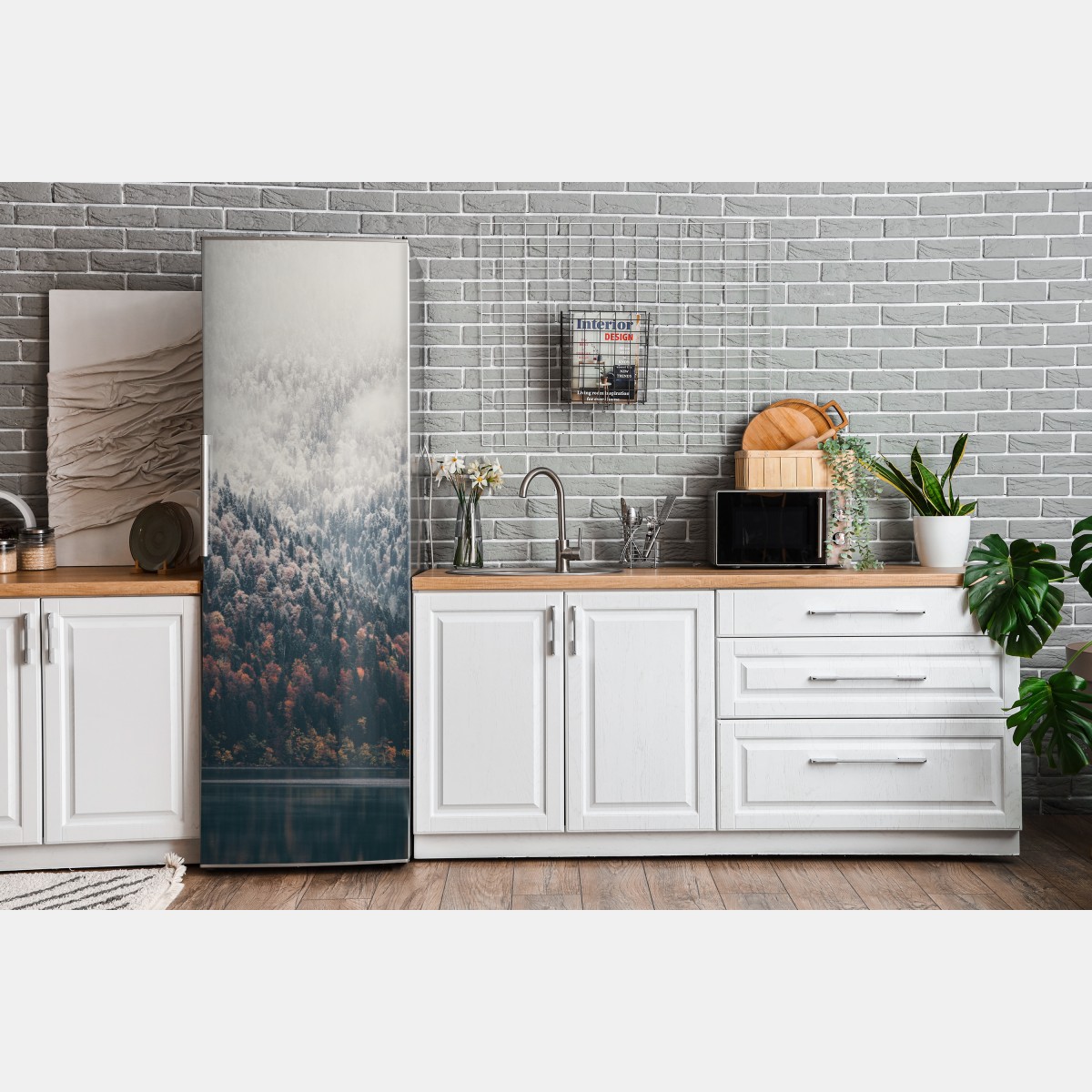 Naklejka na lodówkę jesienna mgła nad górskim lasem – Wallissimo® Naklejka na lodówkę jesienna mgła nad górskim lasem – Wallissimo®