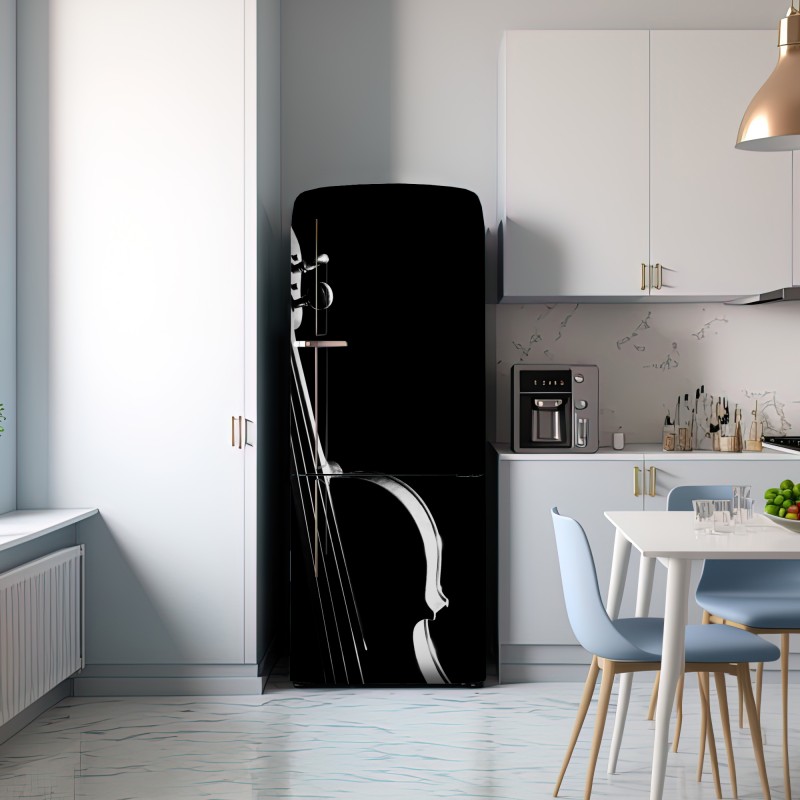 Naklejka na lodówkę elegancka sylwetka skrzypiec na czarnym tle – Wallissimo® Naklejka na lodówkę elegancka sylwetka skrzypiec na czarnym tle – Wallissimo®