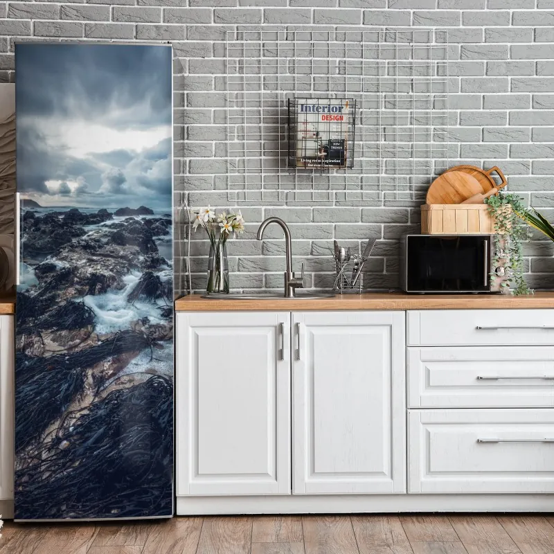 Naklejka na lodówkę jasny wzór z cytrynami i kwiatami – Wallissimo®