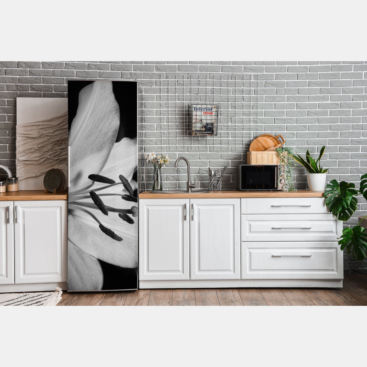 Naklejka na lodówkę monochromatyczna lilia zbliżenie – Wallissimo® Naklejka na lodówkę monochromatyczna lilia zbliżenie – Wallissimo®