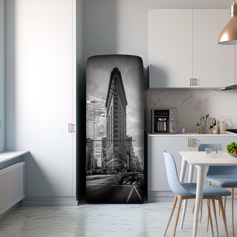 Naklejka na lodówkę Flatiron, Nowy Jork — architektura w monochromie – Wallissimo® Naklejka na lodówkę Flatiron, Nowy Jork — architektura w monochromie – Wallissimo®