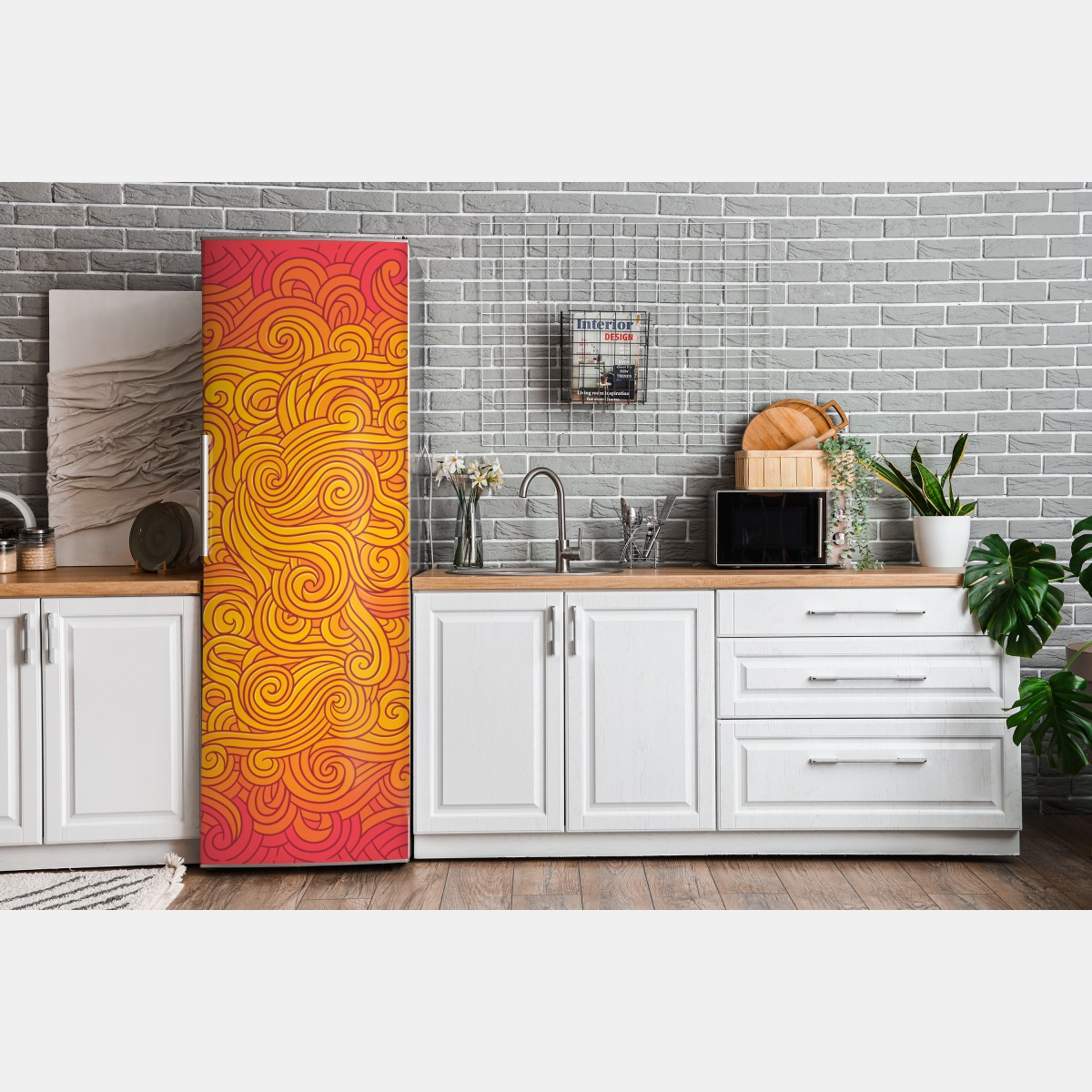 Naklejka na lodówkę ciepły wirujący abstrakcyjny wzór – Wallissimo® Naklejka na lodówkę ciepły wirujący abstrakcyjny wzór – Wallissimo®
