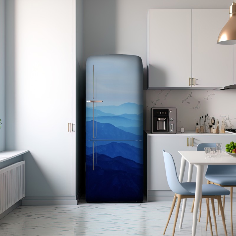 Naklejka na lodówkę mglista niebieska panorama gór – Wallissimo® Naklejka na lodówkę mglista niebieska panorama gór – Wallissimo®