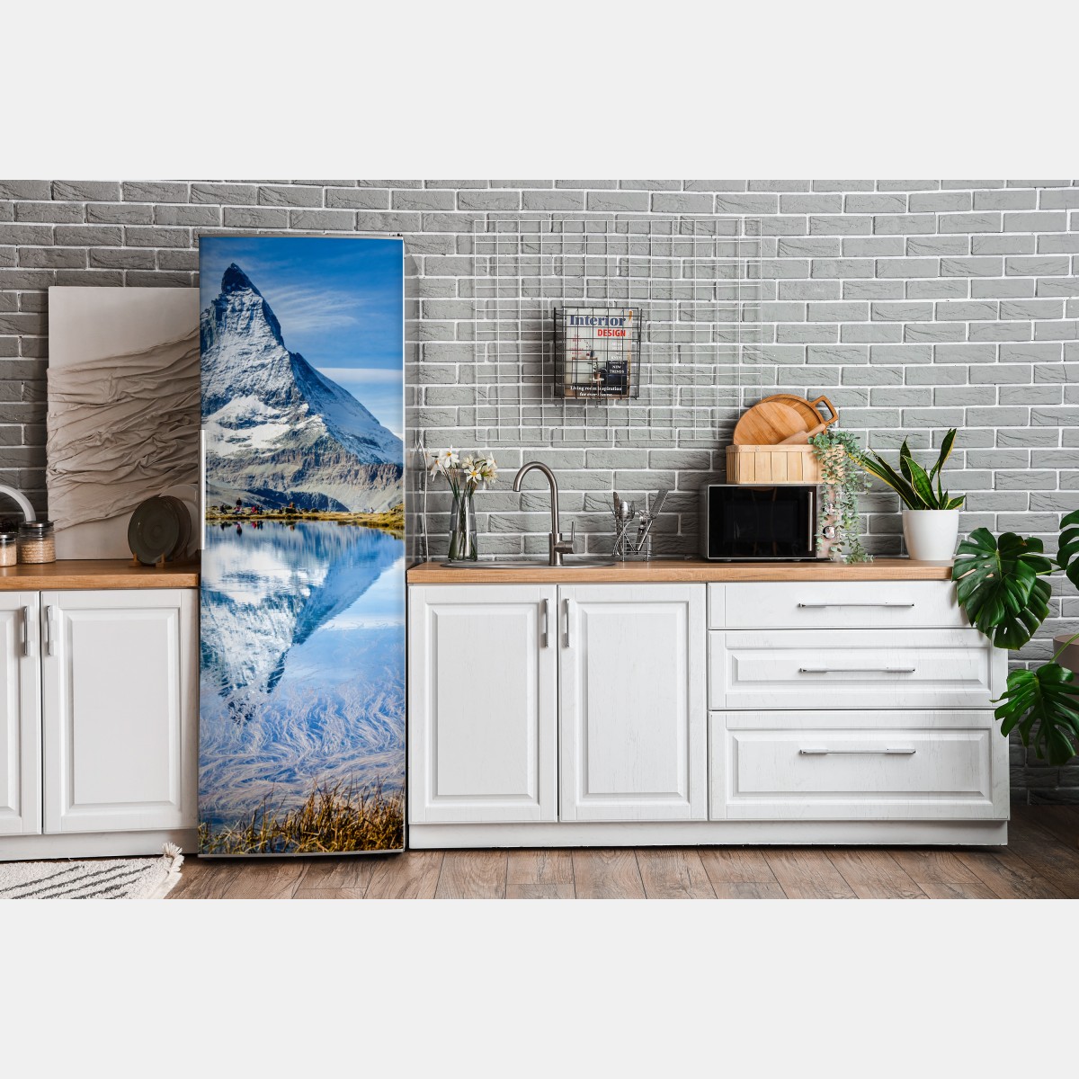 Naklejka na lodówkę majestatyczny Matterhorn odbity w alpejskim jeziorze – Wallissimo® Naklejka na lodówkę majestatyczny Matterhorn odbity w alpejskim jeziorze – Wallissimo®