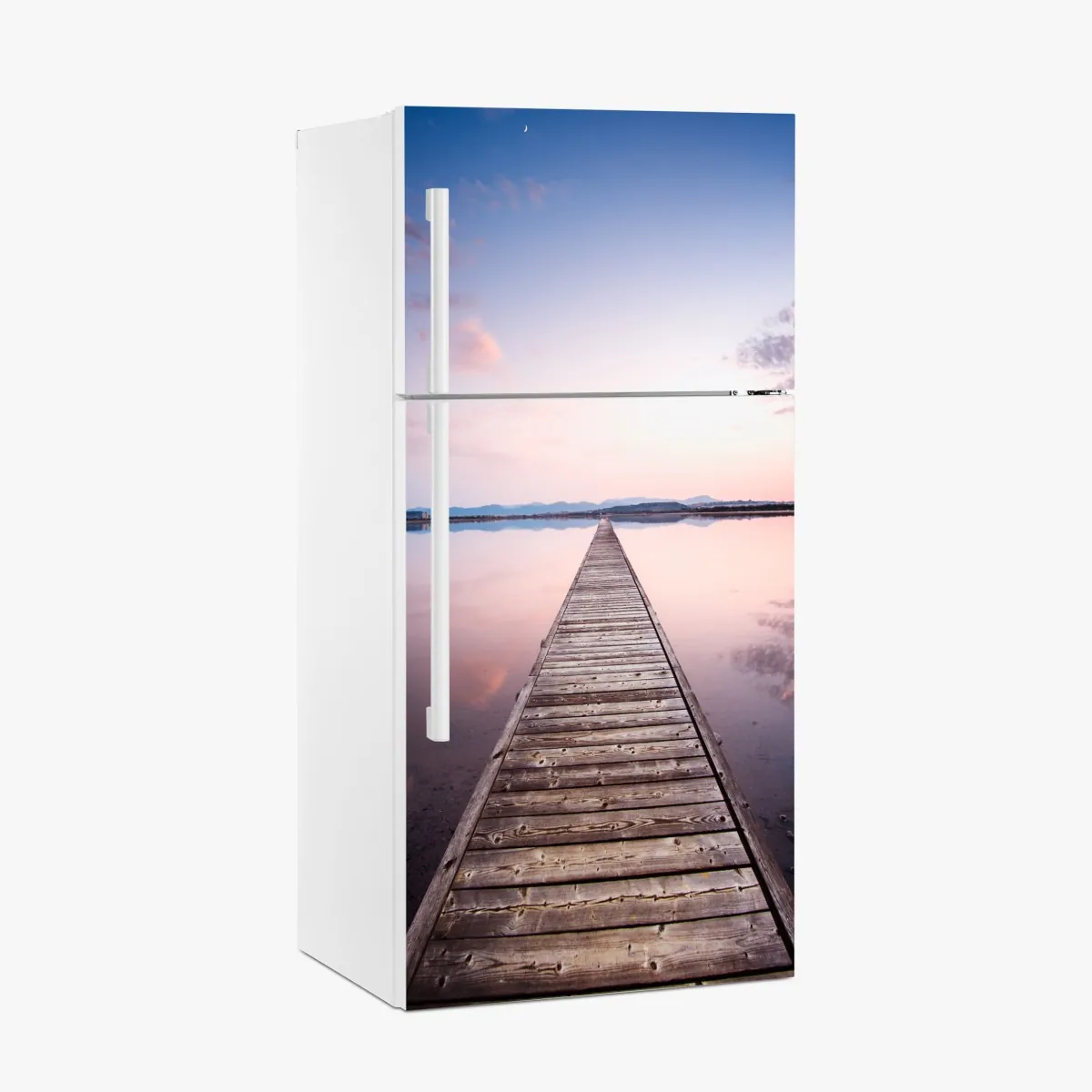 Naklejka na lodówkę pomost prowadzący w stronę horyzontu o zachodzie słońca – Wallissimo® Naklejka na lodówkę pomost prowadzący w stronę horyzontu o zachodzie słońca – Wallissimo®