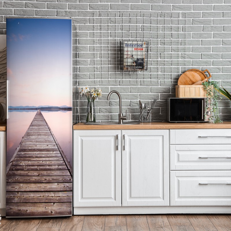 Naklejka na lodówkę beżowa tekstura marmuru z białymi żyłami – Wallissimo®