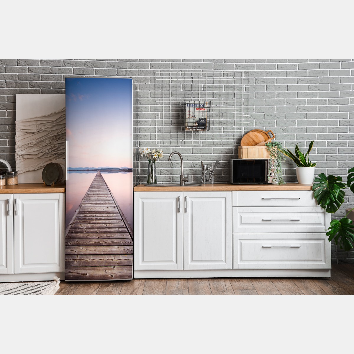 Naklejka na lodówkę pomost prowadzący w stronę horyzontu o zachodzie słońca – Wallissimo® Naklejka na lodówkę pomost prowadzący w stronę horyzontu o zachodzie słońca – Wallissimo®