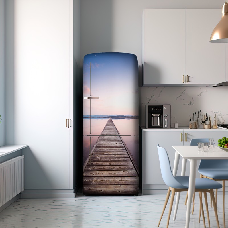 Naklejka na lodówkę pomost prowadzący w stronę horyzontu o zachodzie słońca – Wallissimo® Naklejka na lodówkę pomost prowadzący w stronę horyzontu o zachodzie słońca – Wallissimo®