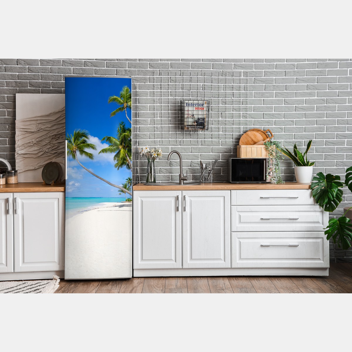 Naklejka na lodówkę tropikalna plaża z palmami – Wallissimo® Naklejka na lodówkę tropikalna plaża z palmami – Wallissimo®
