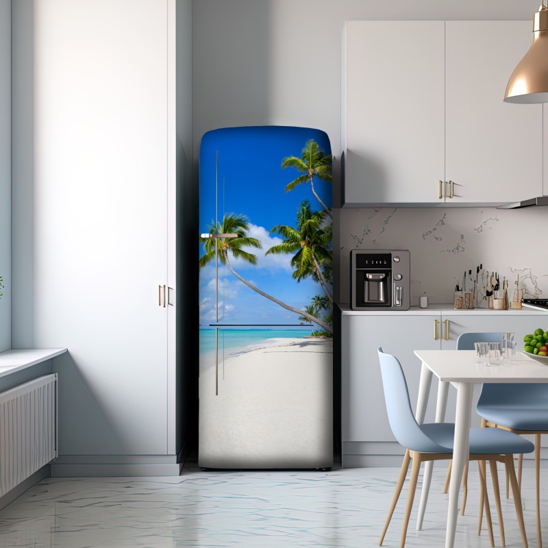 Naklejka na lodówkę tropikalna plaża z palmami – Wallissimo® Naklejka na lodówkę tropikalna plaża z palmami – Wallissimo®