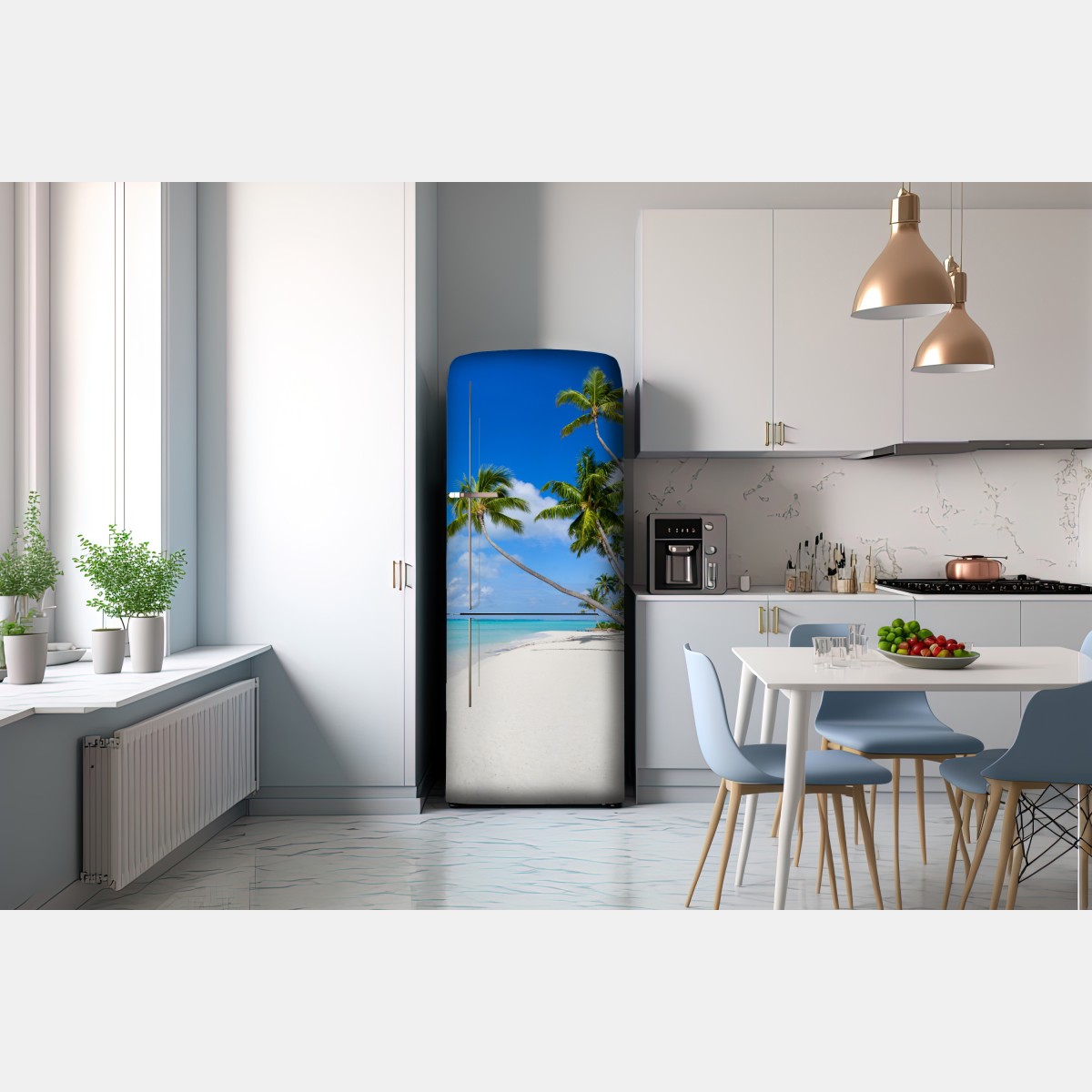 Naklejka na lodówkę tropikalna plaża z palmami – Wallissimo® Naklejka na lodówkę tropikalna plaża z palmami – Wallissimo®