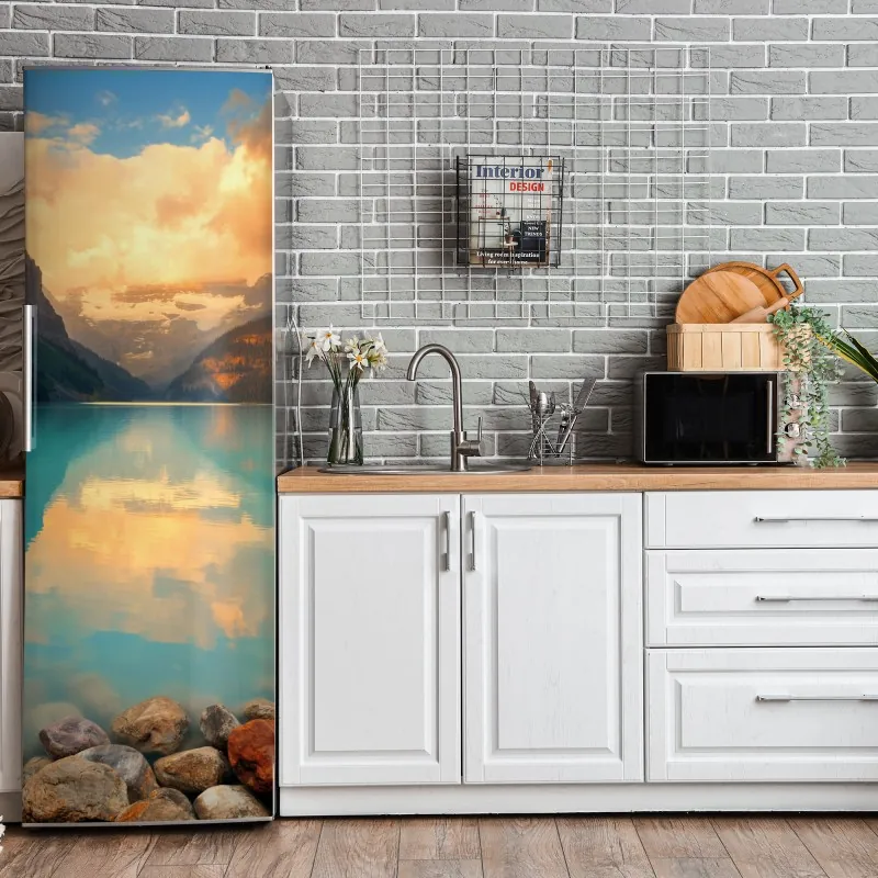 Naklejka na lodówkę wzór tropikalnych liści monstery – Wallissimo®