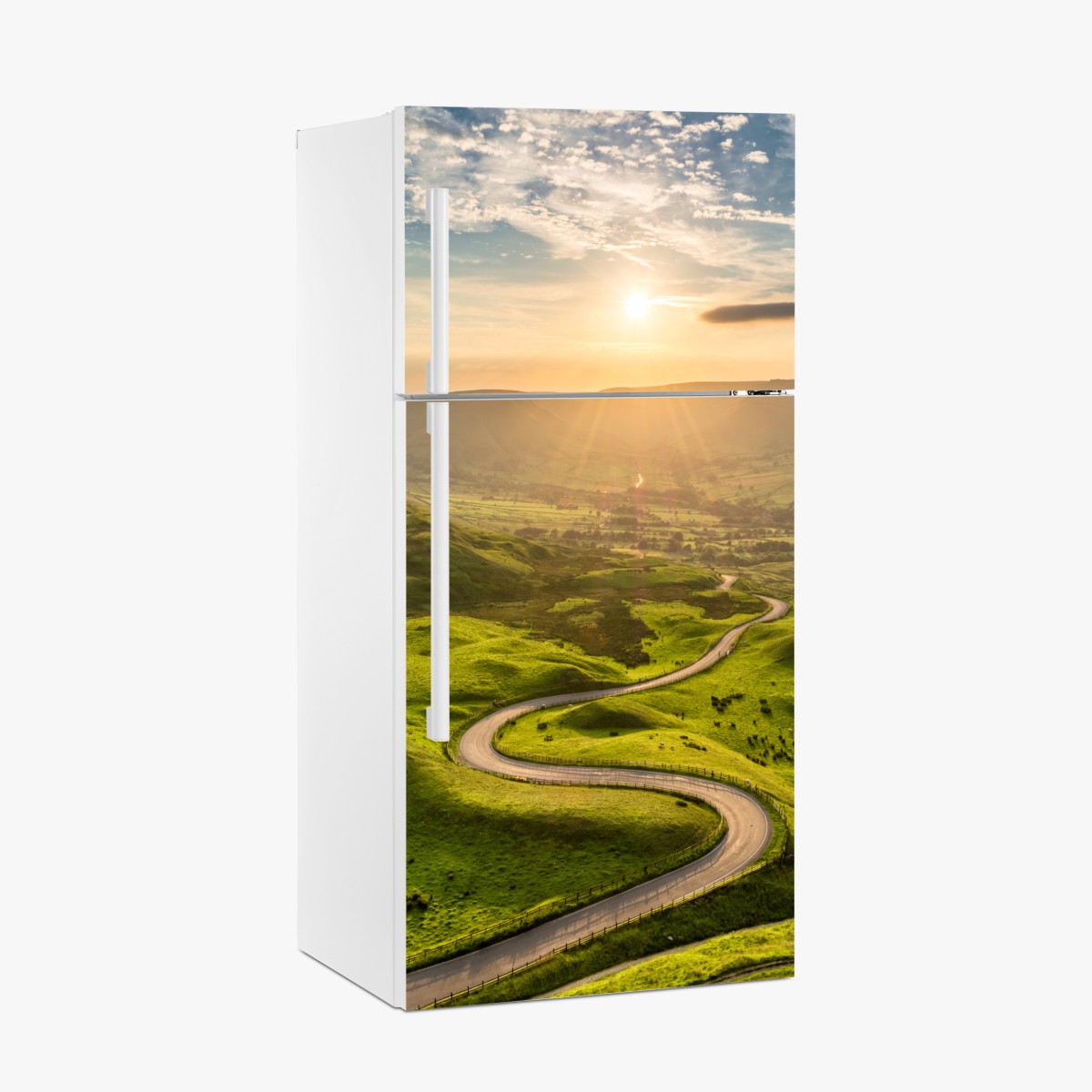 Fridge sticker golden sunset over winding country road – Wallissimo®