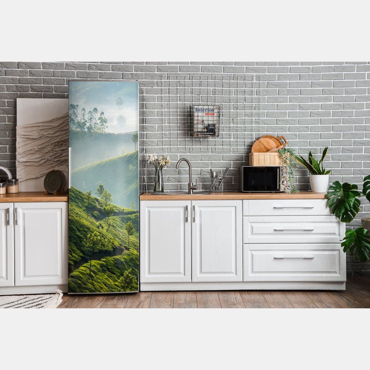 Naklejka na lodówkę mglisty krajobraz plantacji herbaty w Munnar – Wallissimo® Naklejka na lodówkę mglisty krajobraz plantacji herbaty w Munnar – Wallissimo®