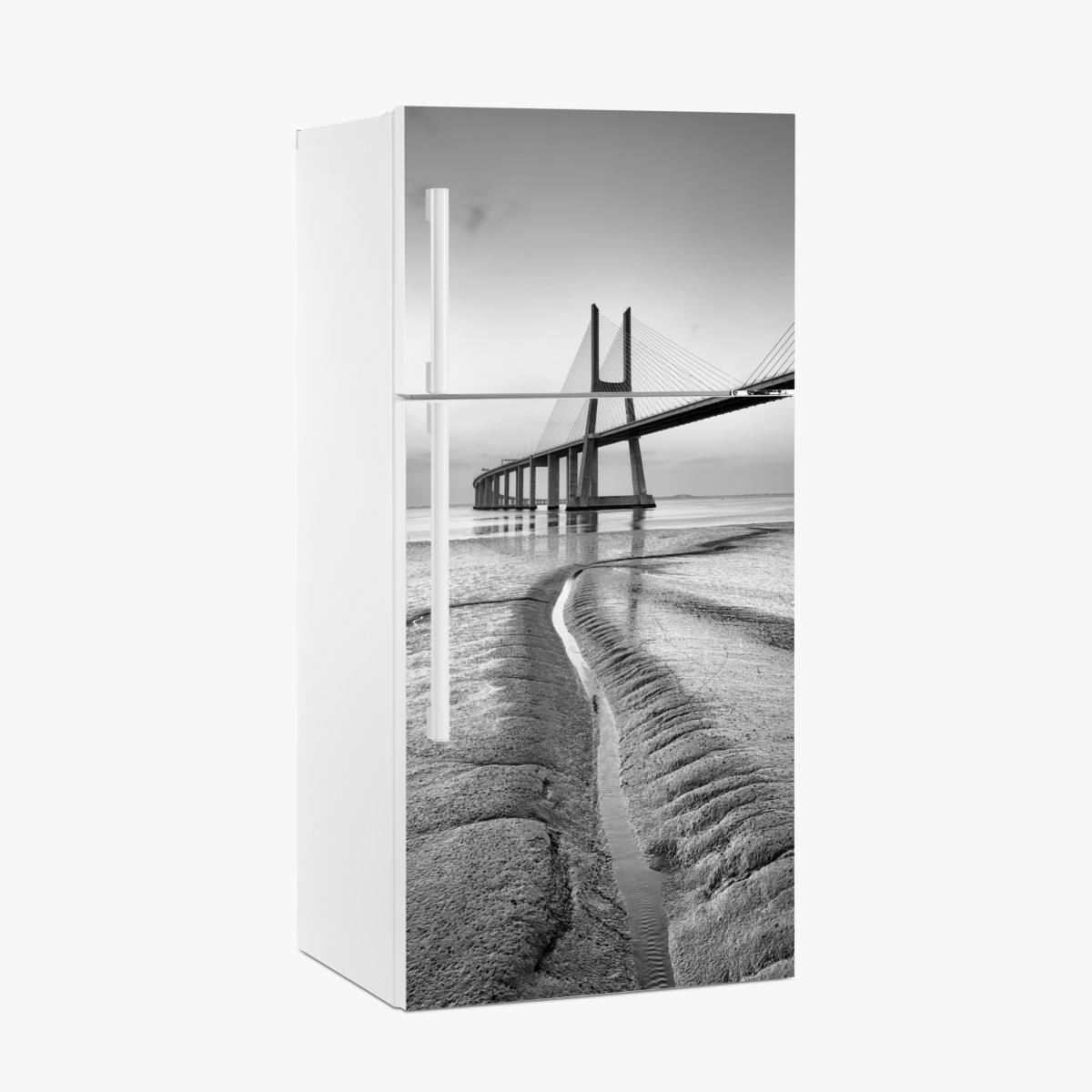 Fridge sticker minimalist cable-stayed bridge in monochrome – Wallissimo®