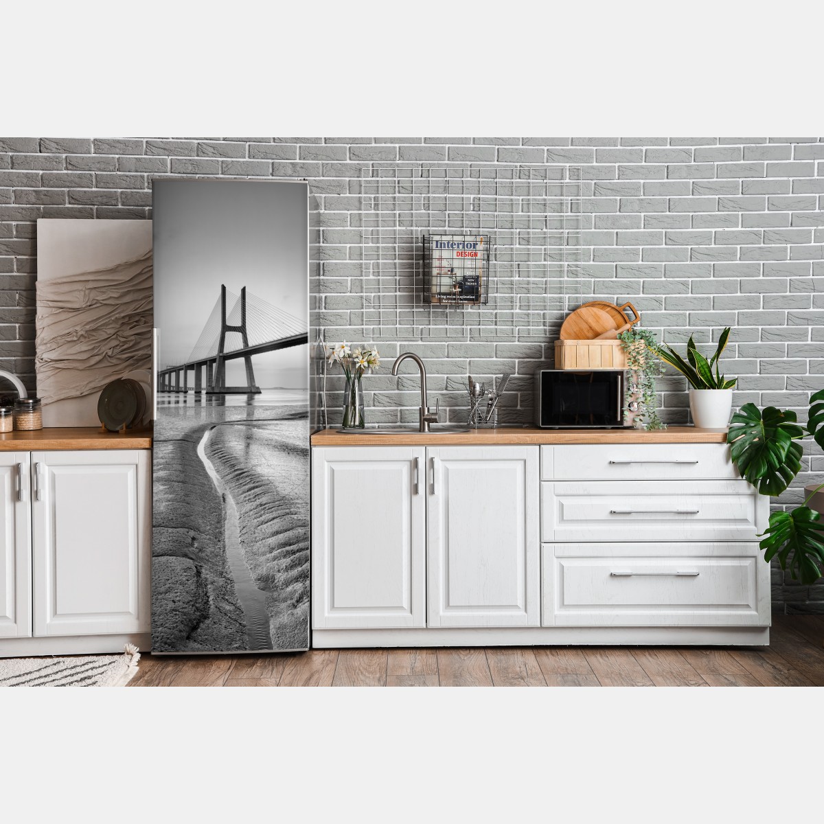 Naklejka na lodówkę minimalistyczny most wantowy w monochromie – Wallissimo® Naklejka na lodówkę minimalistyczny most wantowy w monochromie – Wallissimo®