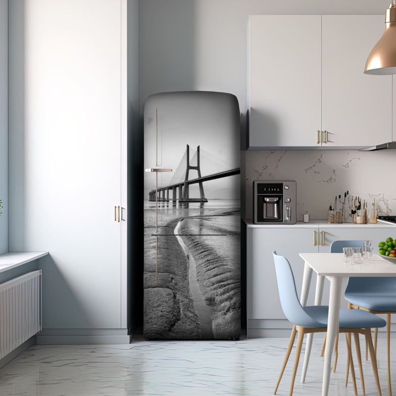 Naklejka na lodówkę minimalistyczny most wantowy w monochromie – Wallissimo® Naklejka na lodówkę minimalistyczny most wantowy w monochromie – Wallissimo®
