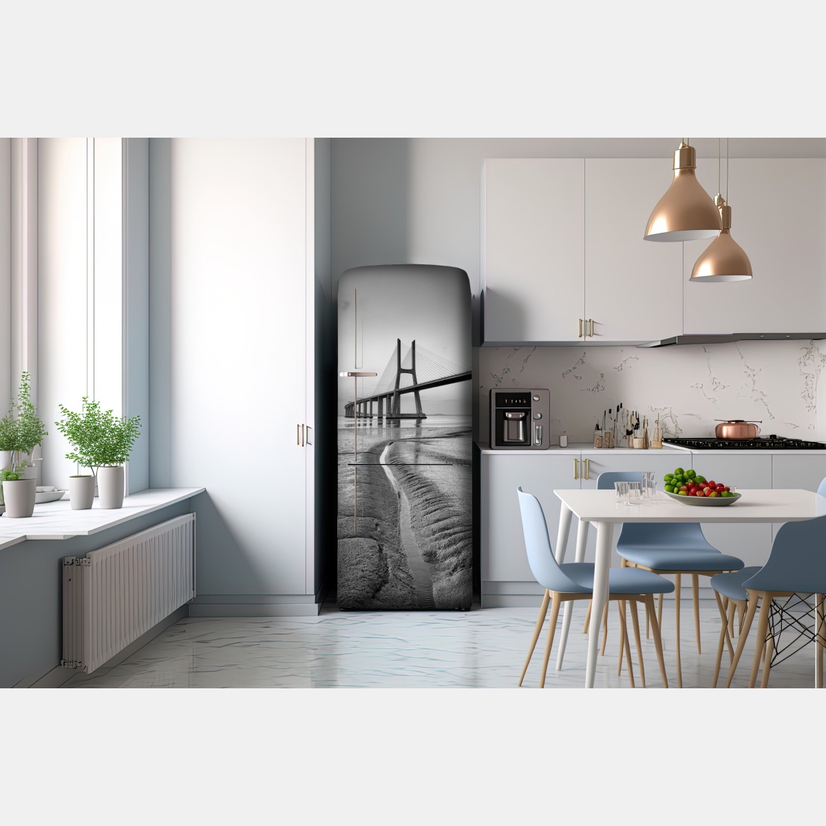 Naklejka na lodówkę minimalistyczny most wantowy w monochromie – Wallissimo® Naklejka na lodówkę minimalistyczny most wantowy w monochromie – Wallissimo®