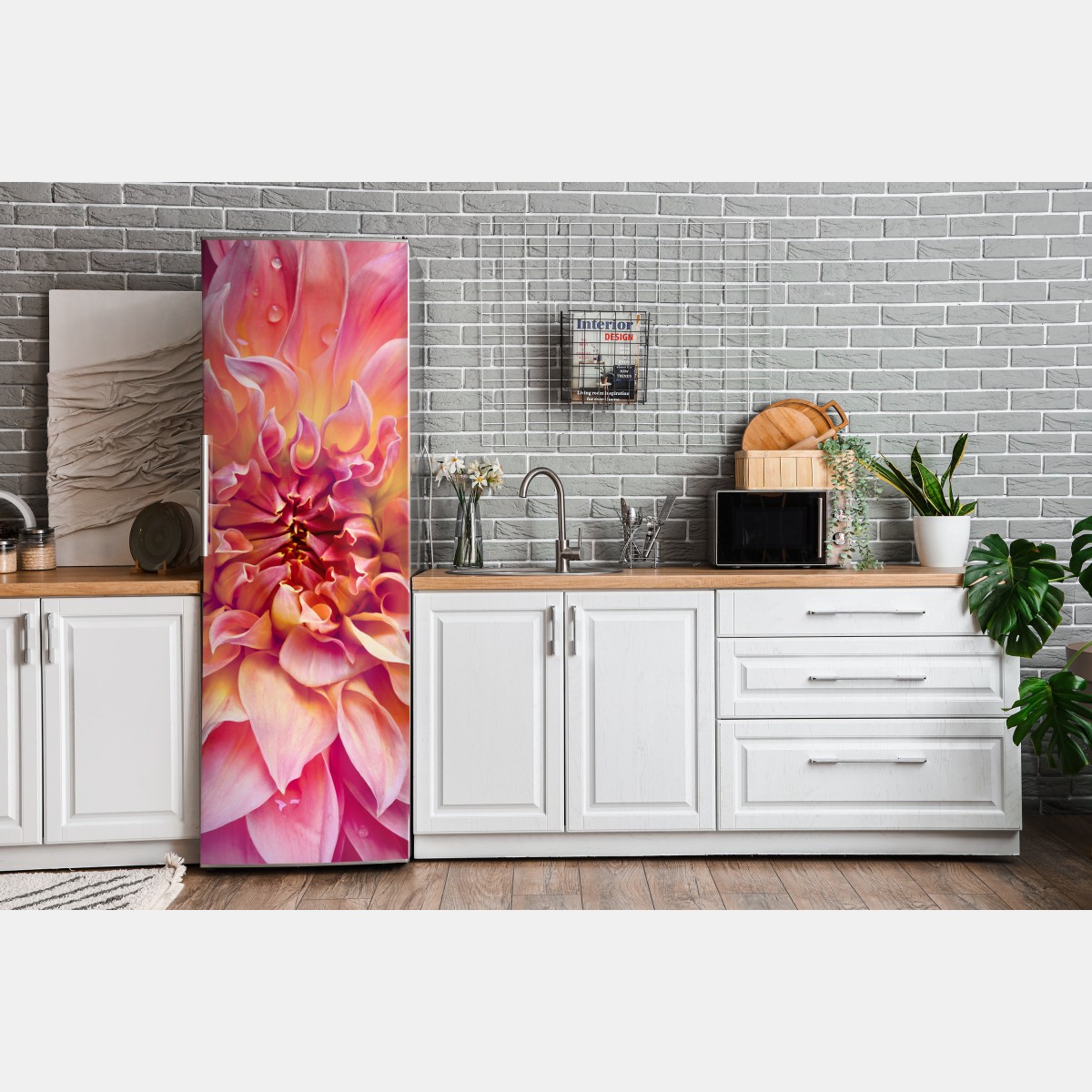 Naklejka na lodówkę różowa dalia w zbliżeniu – Wallissimo® Naklejka na lodówkę różowa dalia w zbliżeniu – Wallissimo®