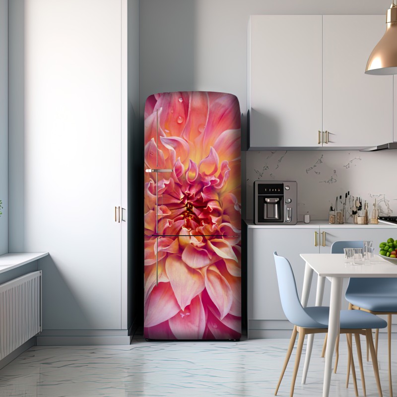 Naklejka na lodówkę różowa dalia w zbliżeniu – Wallissimo® Naklejka na lodówkę różowa dalia w zbliżeniu – Wallissimo®