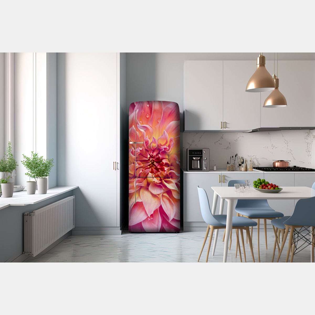 Naklejka na lodówkę różowa dalia w zbliżeniu – Wallissimo® Naklejka na lodówkę różowa dalia w zbliżeniu – Wallissimo®