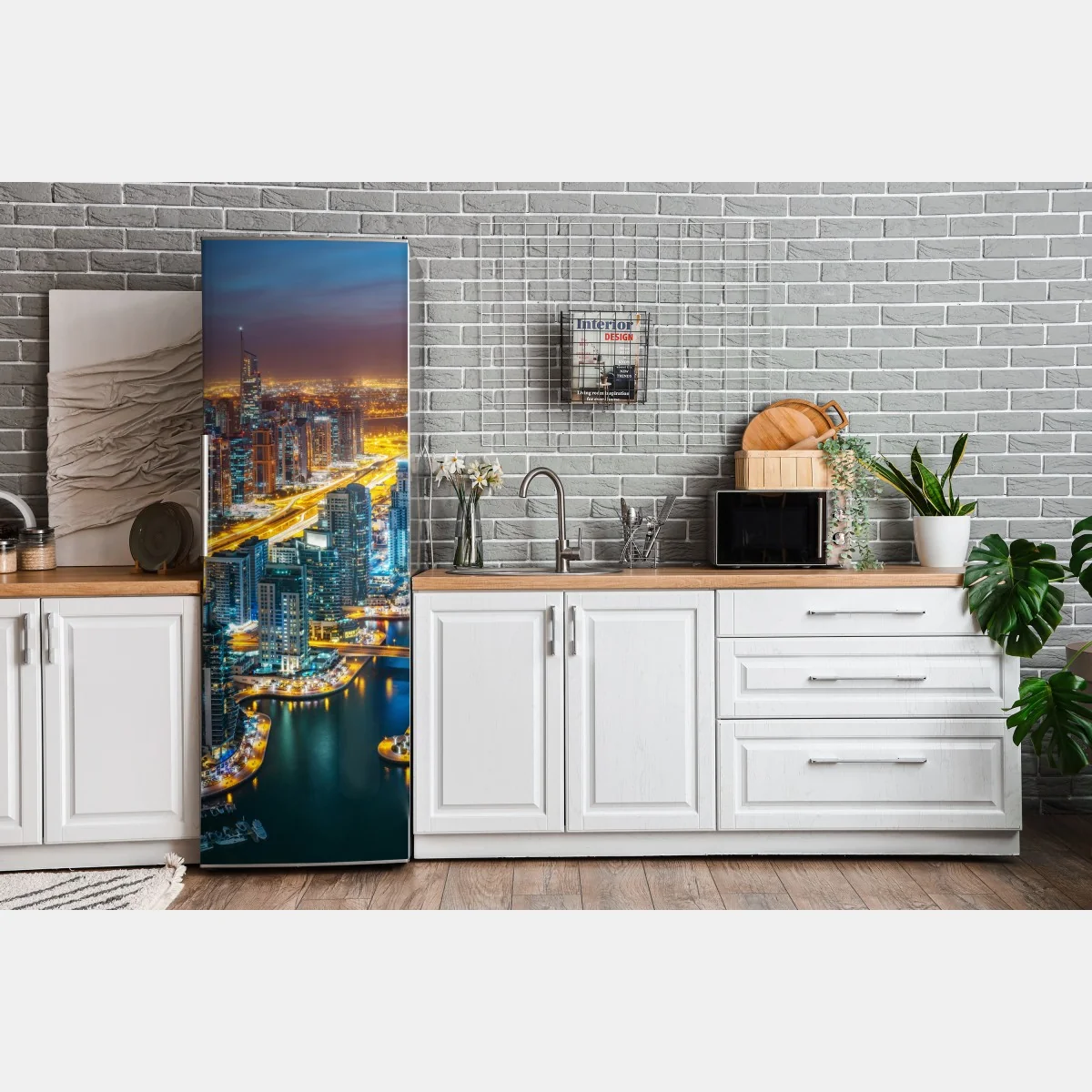 Naklejka na lodówkę nocna panorama Dubai Marina – Wallissimo® Naklejka na lodówkę nocna panorama Dubai Marina – Wallissimo®